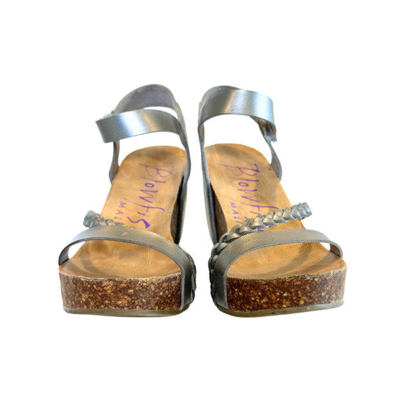 Blowfish Malibu Sandals Wedge Platform Faux Leather Silver Strappy Metallic 8.5 - Picture 4 of 10